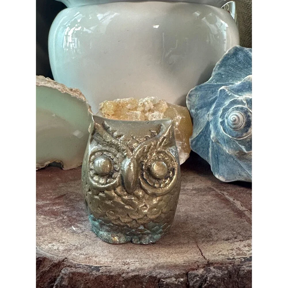Vintage Brass Owl Figurine | Woodland Shelf Accent, Cottagecore Decor (2 inches)